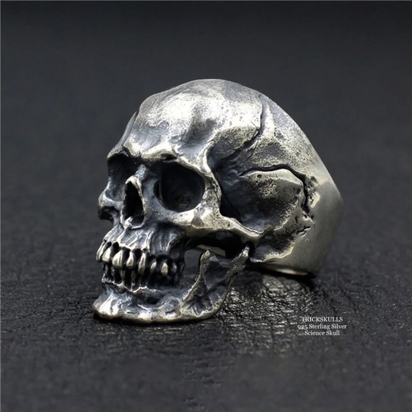 925 Sterling Silver Science Skull Retro Biker Punk Gothic Ring Size 10 11 - Picture 3 of 7